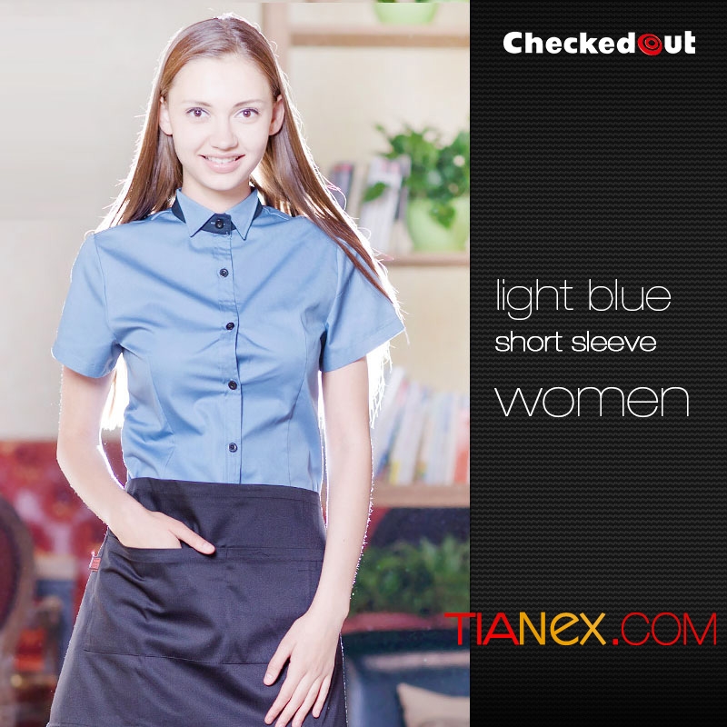 women light blue short sleeve shirt 